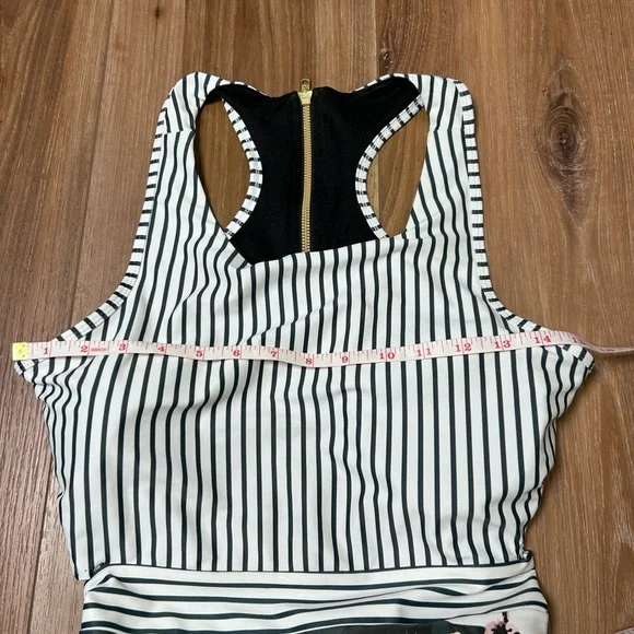 Albion Bon Voyage stripe floral one piece swimsuit size XL tie back zip closure - Picture 7 of 8